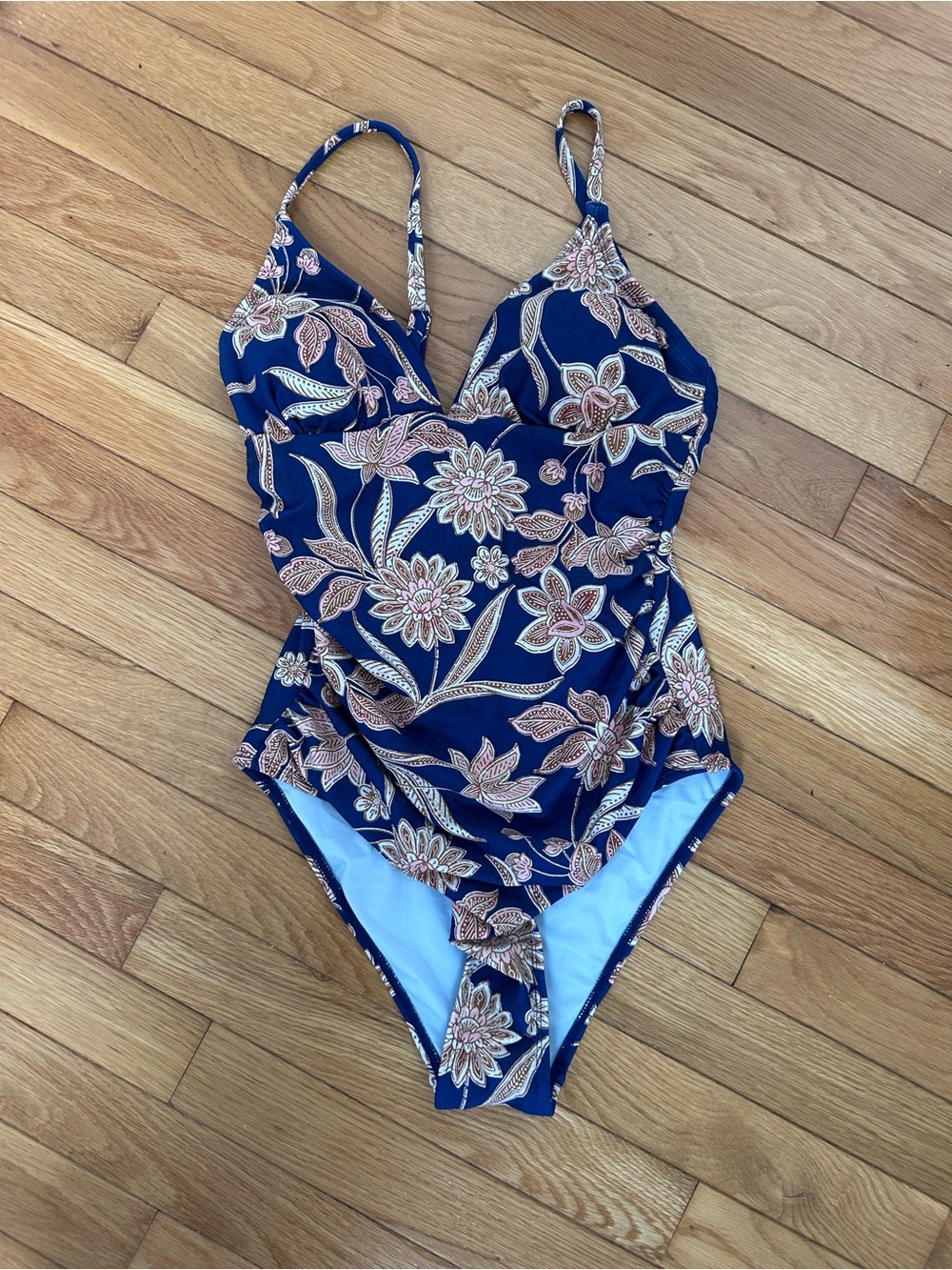 Cupshe Navy Floral One-Piece Swimsuit with  Pink Accents Size Small